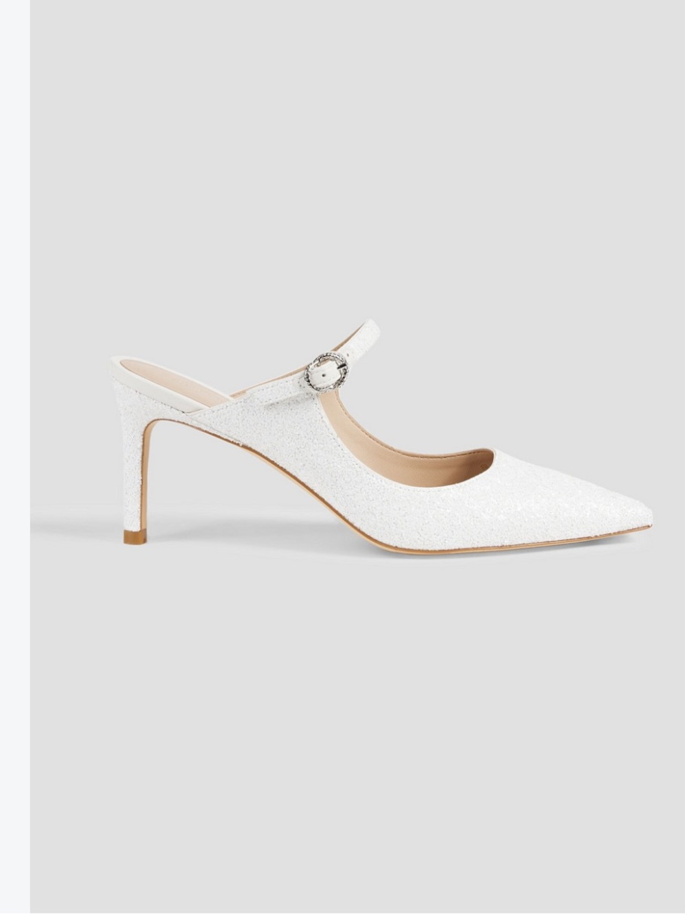 STUART WEITZMAN Pointed Toe Mary Jane Mule in sparkling white